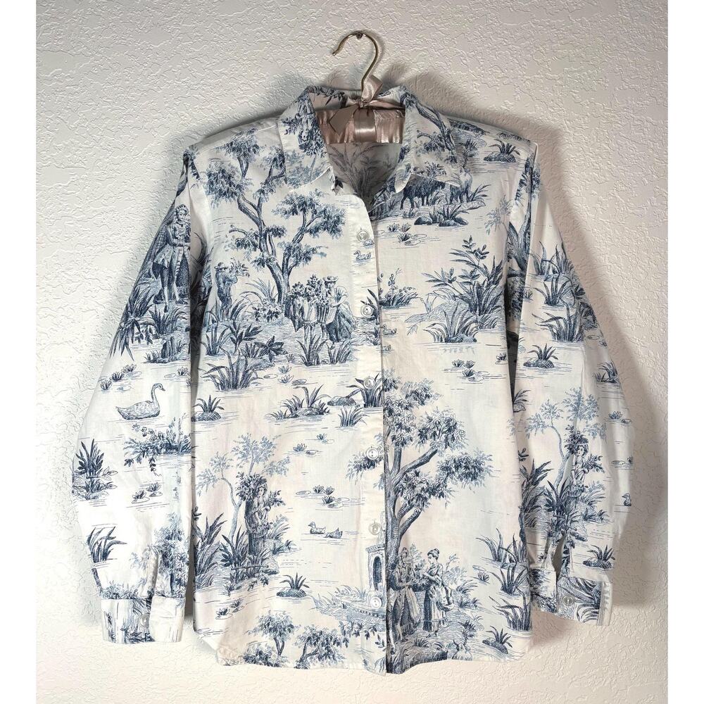 Vintage J. McLaughlin Cotton Voile Toile Button Down Long Sleeve Shirt